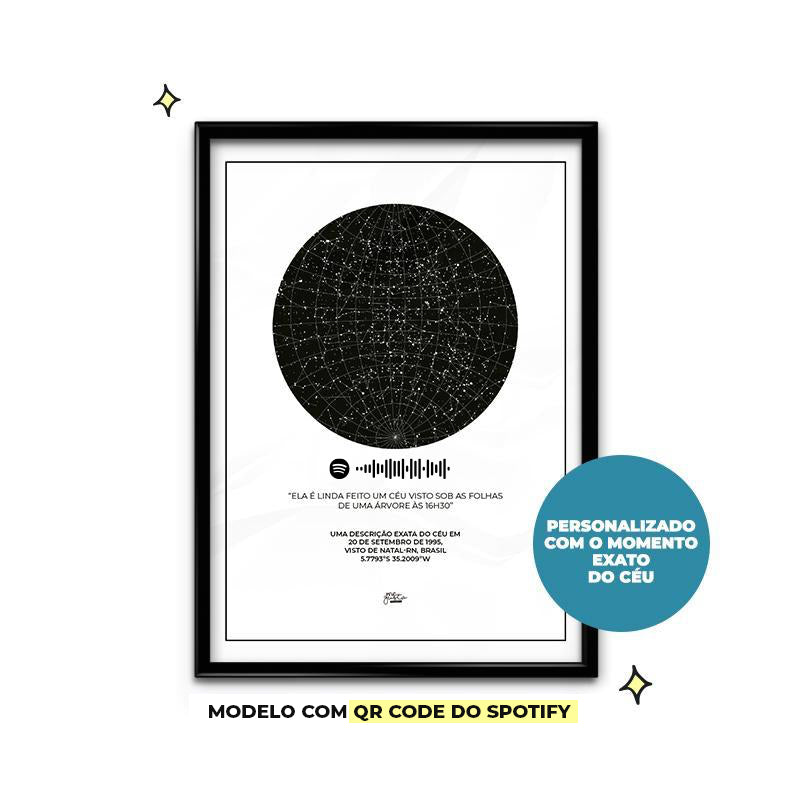 Quadro personalizado - Escrito nas estrelas com fundo branco e qr code do Spotify