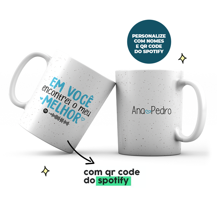 Caneca personalizada com frase, nomes e qrcode do Spotify