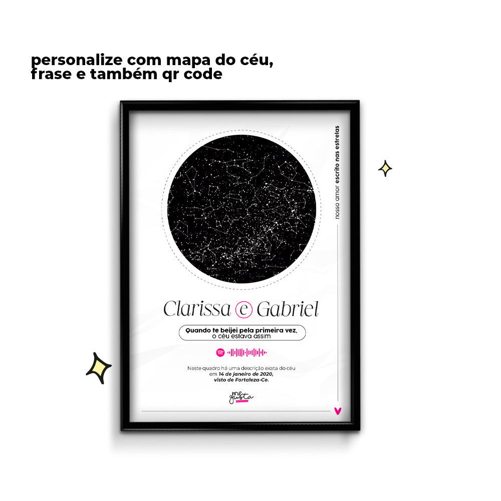 Quadro personalizado - Escrito nas estrelas com fundo branco e qr code novo