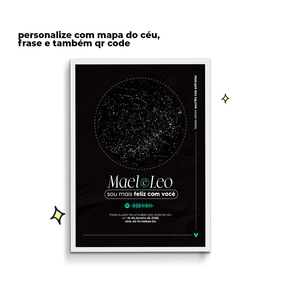 Quadro personalizado - Escrito nas estrelas com fundo preto e qr code novo