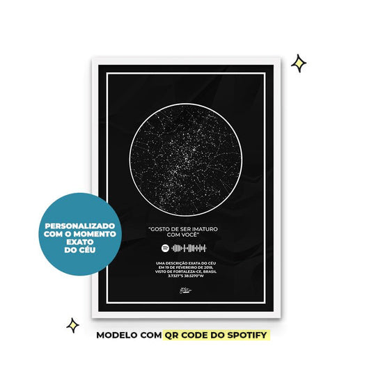 Quadro personalizado - Escrito nas estrelas com fundo preto e qr code do Spotify