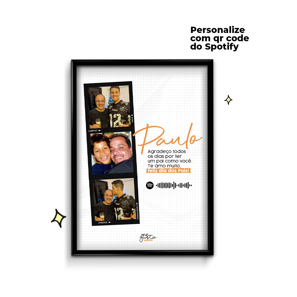 Quadro personalizado com trio de fotos e qr code do Spotify
