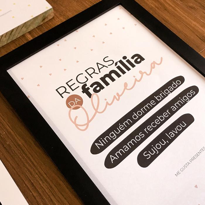 Quadro personalizado com regras da família - Me Gusta Presentes