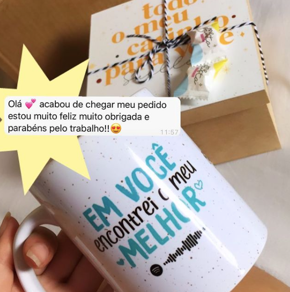 Caneca personalizada com frase, nomes e qrcode do Spotify