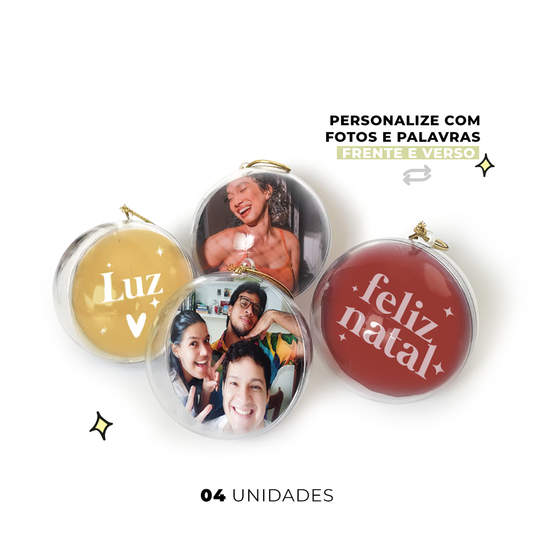 Bolas personalizadas de natal com fotos e palavras - 4 unidades